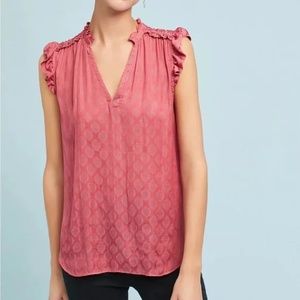 Anthro Maeve rose pink split neck, hi-low top
